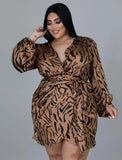 Brown Print Party Sexy Wrapped Plus Size
