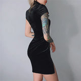 Autumn Women's New Fashion Velvet Short Cheongsam Skirt Under The Fork Bag Hip