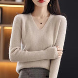 and Winter Fashion Soft Sweater Women Pullover Casual 2022 V-neck Tops 100% Wool Bottoming Sweaters Loose Clothes