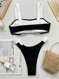 Toloer Bikini Bikini Black And White Contrast Color Sexy Wipe Breast Split Swimsuit D801K-Outfit