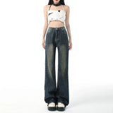 Blue Slightly Flared Jeans Women High Waist Casual Wide Leg Pants Y2k Korean Femme Slimming Small Denim Trousers