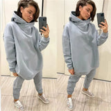 Tracksuit Autumn Winter Solid Fleece Warm Long Sleeve Hoodies Jogger Pants Two Piece Sets Oversized Casual Sportswear