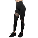 Fitness Black Leggings Women Spring Ankle-Length Softe Mesh Leggins Stitching Hollow Slim Push Up Lady Legging