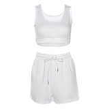 Sportswear High Waist Two Piece Sets Women Casual Crop Top & Drawstring Shorts Matching Set 2021 Summer Athleisure