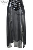 Sexy Mesh See Through Strappy Chain Slit Long Skirts for Women Rave Outfit Gothic Punk Clothes Black Skirt