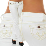 Jeans High Waisted Straight Skinny Stretchy Pant Streetwear Ladies Tight Washed Bandage Denim Pencil Pants Trousers