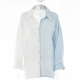 Patchwork Turn-down Collar Casual Women Shirts Long Sleeve Buttons Up Loose Blouses Lady Oversize Autumn 2021