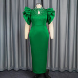 Summer New Sexy Hollow Half-High Collar Dress Party Dinner Nail Beads High Waist Dress