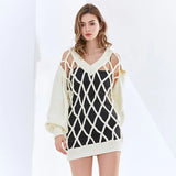 Casual Hollow Out Sweater For Women V Neck Long Sleeve Loose Knitted Tops Female Fashion New Clothing 2022