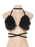 Sexy Women Short Crop Tops Backless Fleece Choker Bandage Sleeveless Vest Halter Tank Off Shoulder Ring Bralette Summer Cami-Outfit