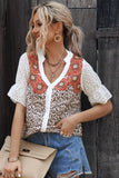 Print Eyelet Flounce Sleeve Buttoned