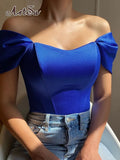 Women Satin Sexy Off Shoulder Bodycon Corset Crop Tops Ladies Solid Color Skinny Tunic Tube Tops Party