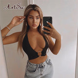 V-neck Women Sexy Off Shoulder Tank Tops 2021 Summer New Short Elegant Soft Slim Fit Crop Top Clothing