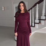 Autumn New Women's Round Collar Design Feeling Wrinkled Waist