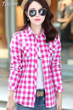 Casual Button Down Lapel Neck Plaids Checks Flannel Shirts Women Long Sleeve Tops Blouse Free