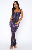 Spring-Summer Women's New Thin Slings With Bra Printed Striped Long Dress