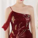 Sequin One Shoulder Slit Long Evening