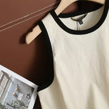 New Rice-White Sleeveless Spliced Slim Lady's Bottomed Vest T-Shirt-Outfit