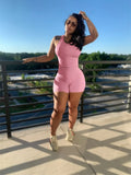 Summer Streetwear 2 Two piece Sets Outfits Women Sleeveless Bodycon Top Skinny Shorts Suit Blue Orange Matching Sets