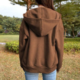 Sweetown Brown New Aesthetic Hoodies Women Vintage Zip Up Sweatshirt Winter Jacket Clothes Pockets Long Sleeve Hooded