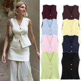 Women's ZA New Multi-Color Button Knitted Vest Vest Half-Skirt
