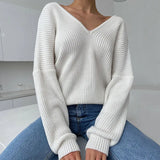 V Neck Blue Padded Knitted Pullover-Outfit