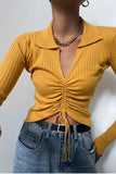 Front Tie Ribbed Johnny Collar