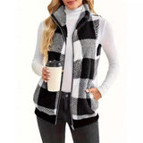 Women's Vest 2025 New Lattice Plush Shirt Vest Collar Sleeveless Women's