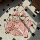 2024 New Sexy Drawstring Strap Flashing Splint Diamond Chain Three-Piece Swimsuit