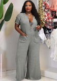 Short Sleeves Casual Loose Jumpsuit with