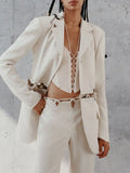 Toloer Women's Wear Autumn 2024 New Woven Stitching Hollow Out Light Luxury Style Short Suit Jacket-Outfit