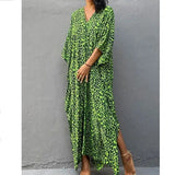 Women's Dress Fashion Beach Vacation Leopard Printed Robe Summer New Casual Elegant Loose V-Neck Split Floor-length