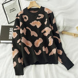 Women Printed Leopard Pink Sweet New Knitted Warm Chic Womens Pullover All-match Casual Soft High Quality Daily