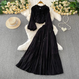 Style Pink Three-Dimensional Flower Collar Lantern Sleeve Shirt Lady Autumn High-Rise Dress