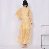 Spring Print Dress For Women Lapel Long Sleeve High Waist Colorblock Midi Dresses Female Fashion Clothing Style