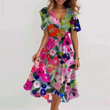 New Loose Leisure Shuya V Collar Crumped Flowers New Hot Print
