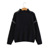 New Color Splicing Wiring Design Casual Knitting Shirt Simple Light Short Thin Breathable