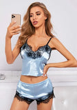 Sexy Satin With Lace Vest And Shorts Pajama Lingerie