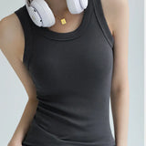 Ribbed Camisole with Padded Bust Women Sleeveless Undershirt Summer Solid Color Outerwear Concealing Side Cleavage-Outfit