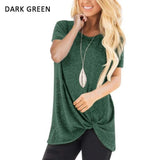 T-shirt Women Summer Tie Tops Tee Casual Simple Short Sleeve Female tshirt Large Size Women Clothes camisetas
