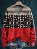 Women's New 3D Color Pattern Printing V Collar Long Sleeve Lazy Leisure