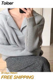 Winter Women Knitted Ribbed Loose Cashmere Sweater V-neck Long-sleeved Oversize Pullovers Solid Sweater Women