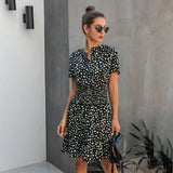 Women Leopard Casual Black Summer Ruffle Mini Dresses Buttons Ladies Purple Waisted Fitted Clothing 2020 Womens