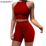 2 Piece Set Women Tank Top And High Waist Shorts Set Suit Summer Night Club Sexy Set Casual Ladies White Tracksuit