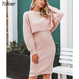 Autumn Women Two Piece Sets Skirt Long Sleeve Pullover Sweater And Straps Knitted Maxi Dress Sets Elegant 2 Piece