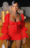 Vintage Puff Sleeve Square Mini Dress 319-1-Outfit