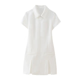 Spring Style Wide Pleated Lapel Short Slim Mini Dress 8342303-Outfit