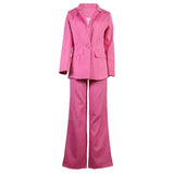 Autumn Solid Women Jacket Breasted Pant Sets Two Piece Suit Wide Leg Pants Ladies Blazer Suits Elegant Normal Clothing-Outfit