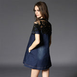 Cotton Short Sleeved Summer Spring Slim Pure Color Navy Blue Women Dress 2021 New Female Fashion Europe Denim Dress