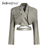 Irregular Elegant Blazer For Women Notched Long Sleeves Lace Up Bowknot Blazers Female 2022 Spring Fashion